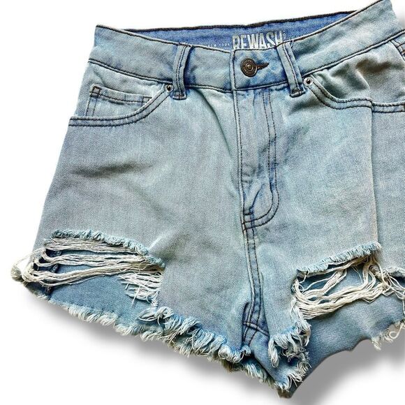 Rewash Light Blue Distressed High Waist Denim Shorts Size 25 - Picture 1 of 3